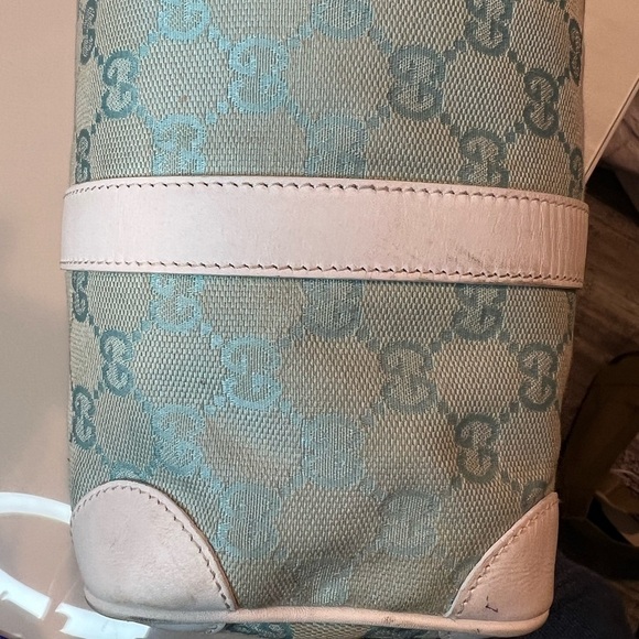 GUCCI GG Jacquard Fabric Leather Light Blue Handbag - Picture 7 of 17